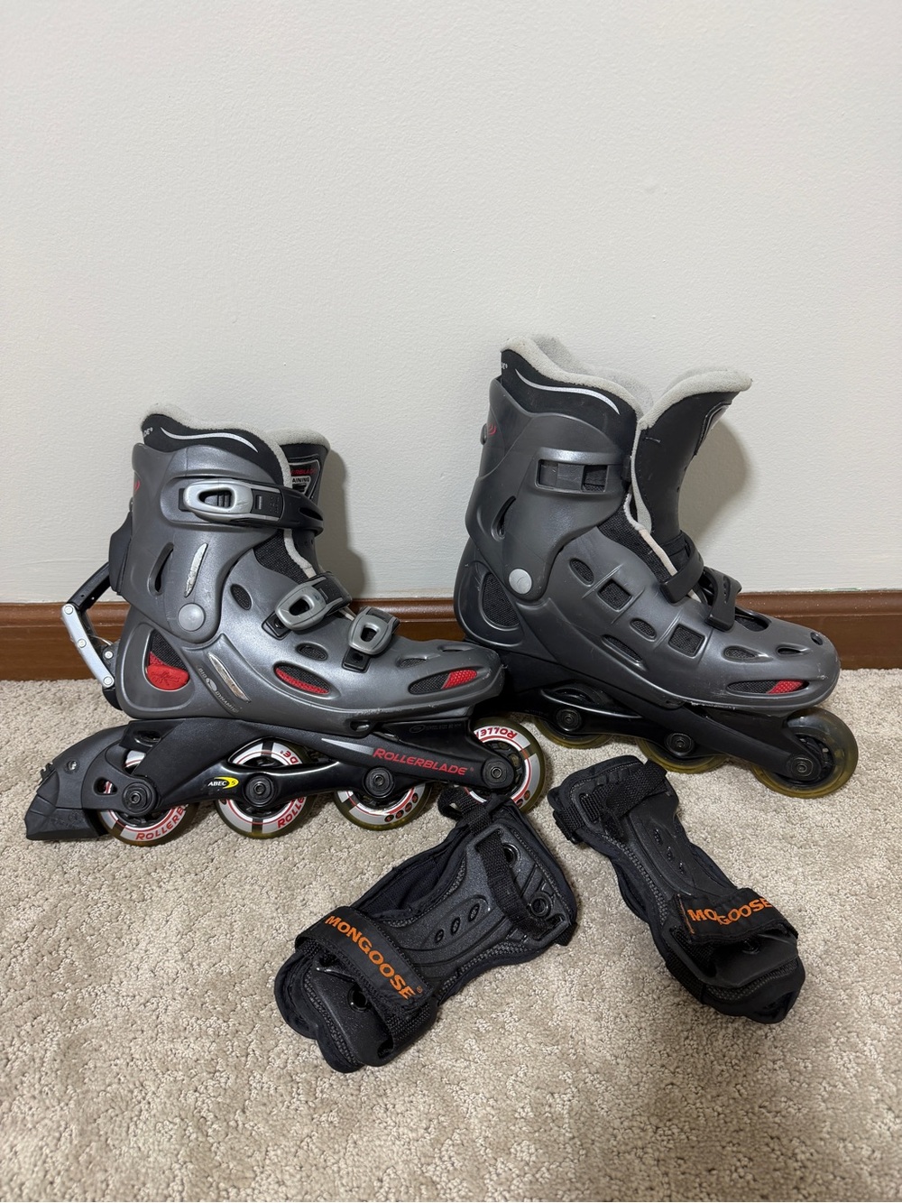 Men's Grey Inline Skates with Black Protective Gear